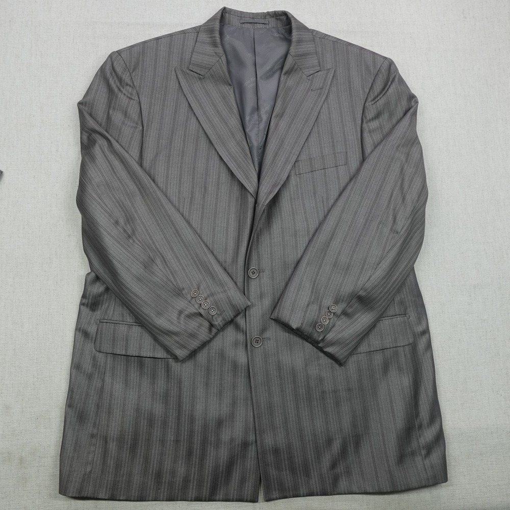 Giorgio Fiorelli Blazer Mens 48 Gray Super 150s Pinstripe Suit Jacket Vest Set